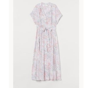 H&M Lovely Soft Pink-Green Floral Dress w/Tie Belt